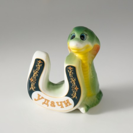 Souvenir ceramics "Green cobra with horseshoe - good luck" 4.5x7x8 cm-6