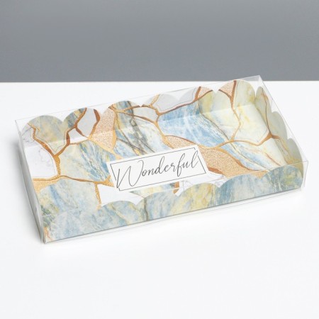 Cookie box, confectionery packaging with PVC lid, holography, “stone”, 10.5 x 21 x 3 cm