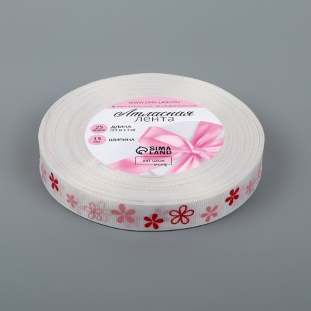 Republic tape "Flowerers", 15 mm, 23 ± 1 m, white/pink color-1
