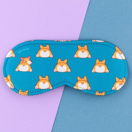 Corgi sleep mask, 19.3 x 9.5 cm, blue color