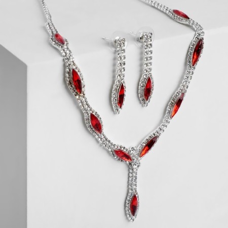 Set 2 objects: earrings, Kilence “Listopad” thin rhombus, red-white color in silver, 45 cm