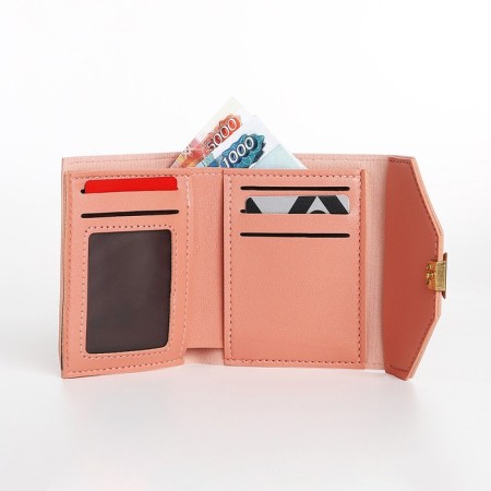 Women's wallet on the button, pink color-3