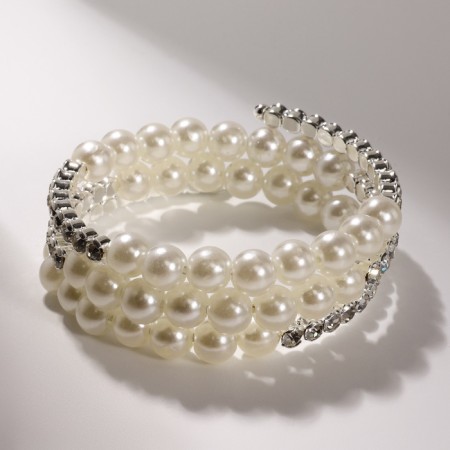 Bracelet Pearl "spring" rhinestones, d = 0.8, white color in silver, 6 cm-1