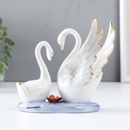 Souvenir ceramics "Two swan in a backwater with a lotus" 13 cm-3