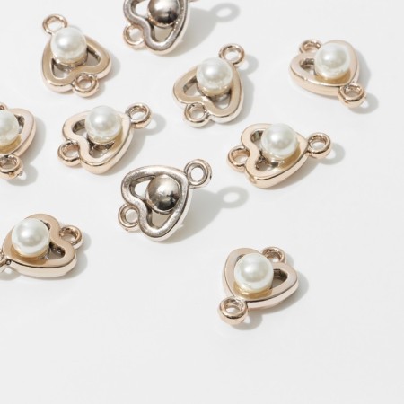 Connector "Pearl" heart 2.3 × 1.6 × 0.8 cm, (set 10 pcs.), The color is white in gold