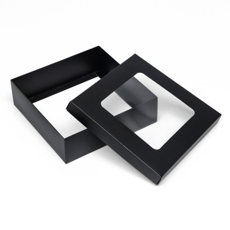 The box is folding, the lid is, black, with a window 20 x 20 x 6 cm-3