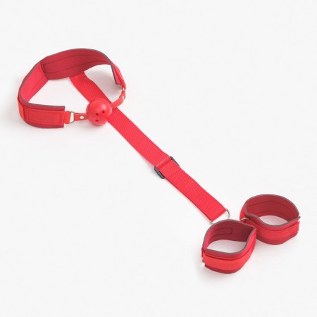 Gags with handcuffs of the oka-adjustable belts, neoprene, sling, PVC red-2