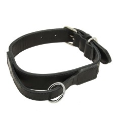 Double leather collar with a leather handle, stitched, Osh 50-65 x 3.5 cm, mix of flowers