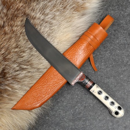 Knife Pchak Sharkhon - Bone, Erma Boot "Mehendi" Garda tin, engraving with Sadaf, 17 cm-4