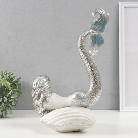 Souvenir Polystone "Mermaid on the shell" White with silver 23x16x35.9 cm-2