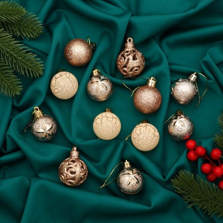 Set of balls plastic D-4 cm, 12 pcs "Melody" ornament cod, gold