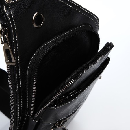 Male sling bag made of artificial leather, black color-5