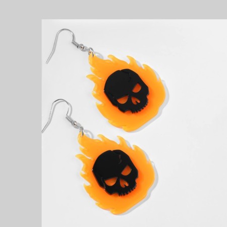 Acryl Earrings "Skulls" in fire, the color of orange-black in silver-3