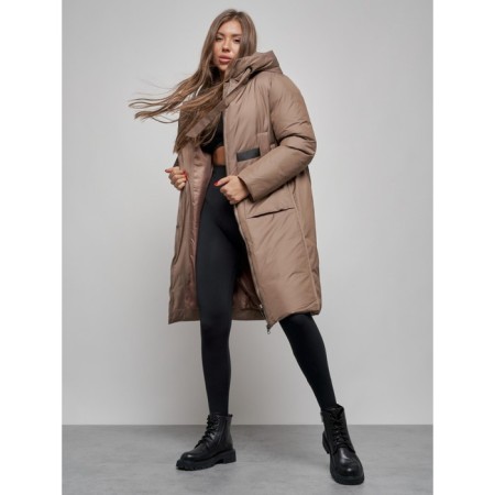 Coat insulated winter female, size 46, brown color-11