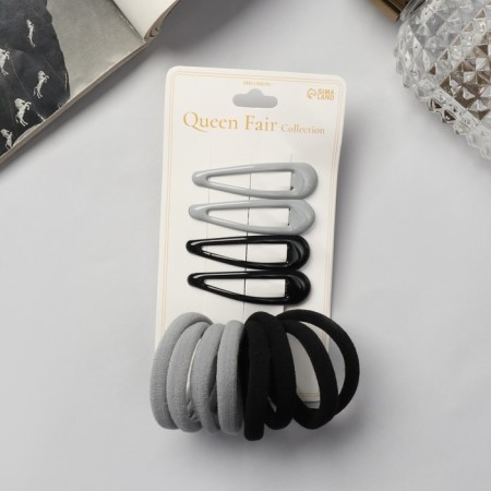 Hair set "Mira" (4 invisibility-5 cm, 8 elastic bands-3.5 cm) gray-black