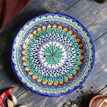 Plate of the Rishtan ceramics "Flowers", 22 cm, blue-4