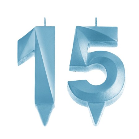 Candle in the cake anniversary "line" (set 2 in 1), number 15 /51, blue metallic, 6.5 cm-2