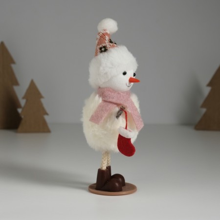 Souvenir Textile "Snowman in a pink scarf, with a sock" 11x7x17.3 cm-2
