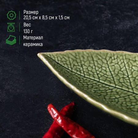 Ceramic serving dish "Dender", 20.5 × 8.5 × 1.5 cm, green color-1