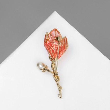 Brooch "Flower", Orange color in gold-1