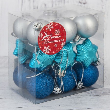 A set of jewelry plastic 18 pcs "Star" (12 balls D-4 cm, 6 stars) blue, silver-1