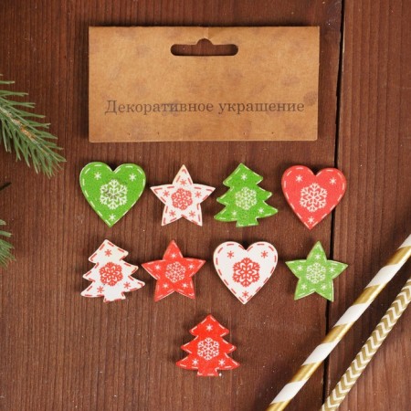 A set of New Year's decor on the magnet, 9 pcs. "Christmas trees, stars, hearts"