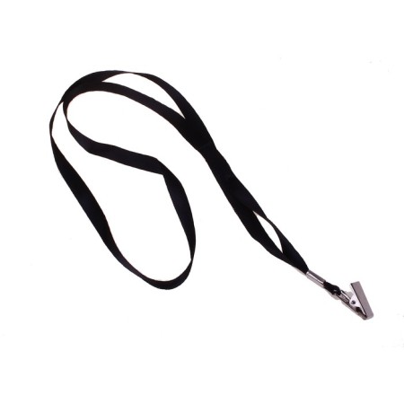 Badge tape, width-9 mm, length-80 cm, with a metal clothespin, black