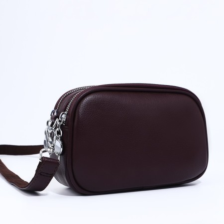Cross-Body bag on zippers, external pocket, burgundy color-2