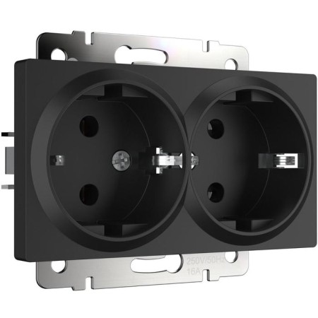Double socket with grounding WL08-SKG-02-IP20, black matte color-1