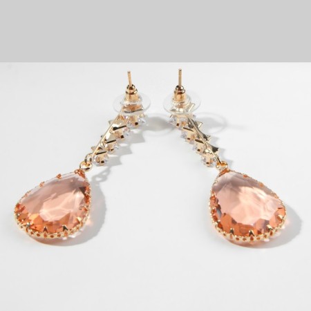 Earrings with rhinestones "Eden" drop, golden-white color in gold-2