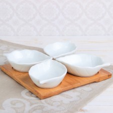 A set of ceramic saladates on a wooden stand “Estete. Sheet 