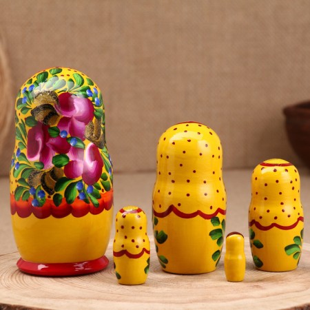 Матрёшка "Анастасия", жёлтое платье, 5-кукольная, 16 см-3