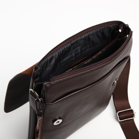Male bag on the Textura valve, outer pocket, brown color-6