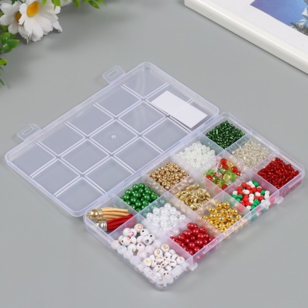 Glass beads 6/0, 8/0 in the box "New Year" beads and brushes 10x17.5x2 cm