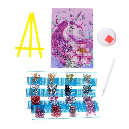 Diamond mosaic with partial filling on the stand "Unicorn", 13 x 19 cm, cardboard-2