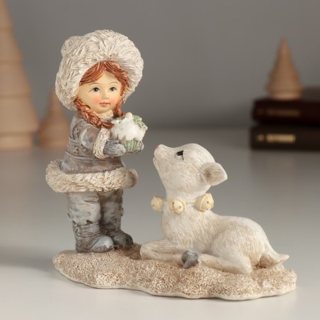 Polystone souvenir "Baby and white deer" 12.5x6.5x11.5 cm
