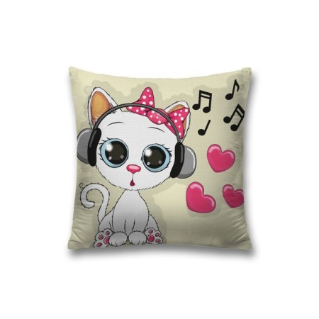 Decorative pillowcase "cat likes music", on a zipper, size 45x45 cm