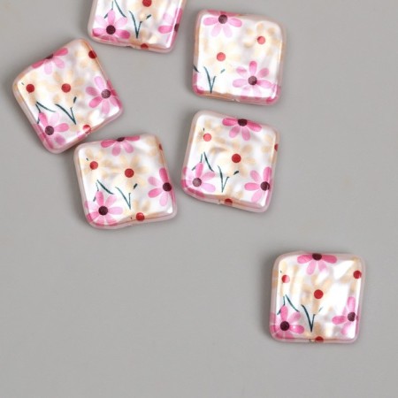 Bead for creativity plastic "Pearl flat square with flowers" 0.5x1.6x1.6 cm-1