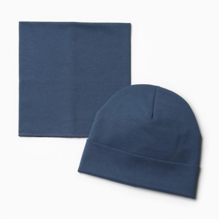 Kit for children (hat, snood) for a boy, jeans color, size 50-52