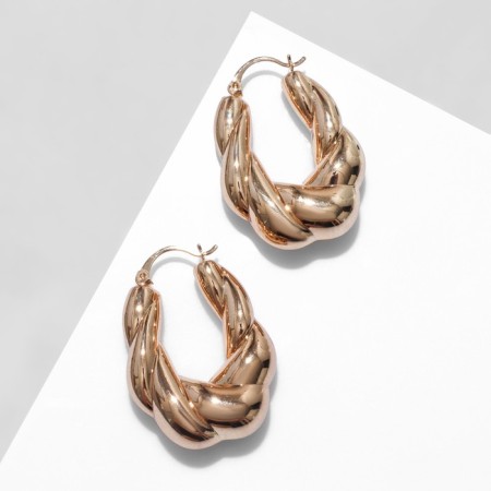 Earrings Metal "embossed" braid, color gold-1