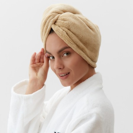 Little towel for drying hair Ethel "Cute", brown color, 65x25 cm, 100% p/e