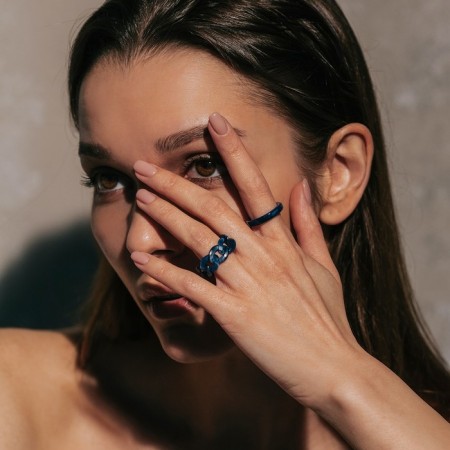 Ring set 2 pieces "Crystals" circuit, dark blue color, size mix-2