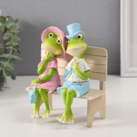 Souvenir Polystone "Frog on a bench - a date" 16.8x8.5x13 cm-3