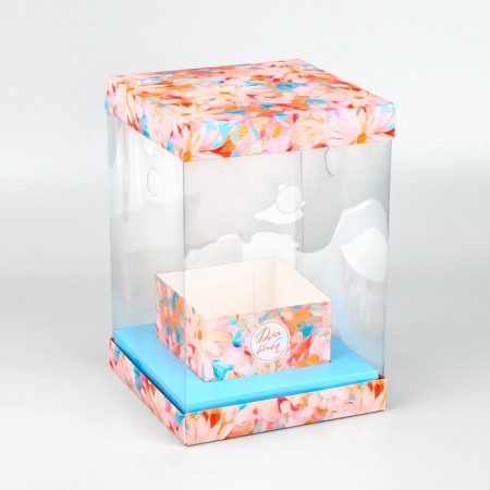 Box for flowers with a vase and PVC windows folding "Spring flowers", 16 x 23 x 16 cm-1