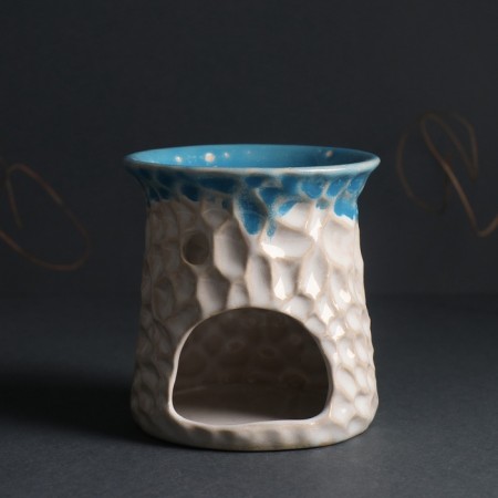 Aroma lamp ceramics "Patterned abstraction" Blue 8.5x8.5x9.5 cm-3