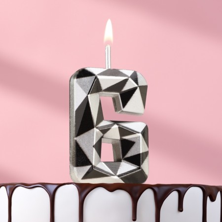 Candle for Cake "Almaz", number "6", silver metallic