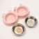 Metal dual bowl on a plastic basis 2 x 400 ml, 28 x 15.5 x 4 cm, pink
