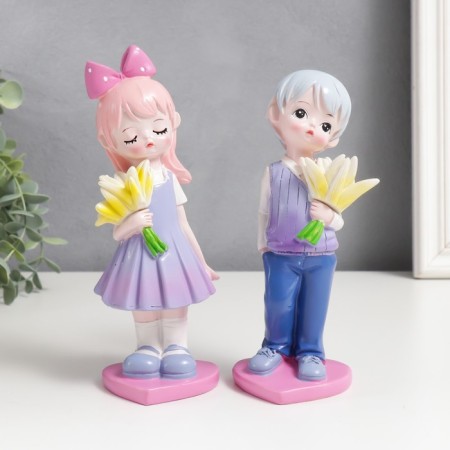 Souvenir Polystone "Boy/Girl with white flowers" mix 6.5x7x19.5 cm