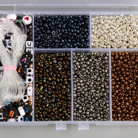 Glass 8/0 in the casket "metallic" beads + thread 0.8 mm 5 m 12x8.4x2.2 cm-1