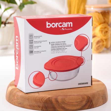 Borcam, 840 ml baking sheer -resistant shape, with a red plastic lid-4